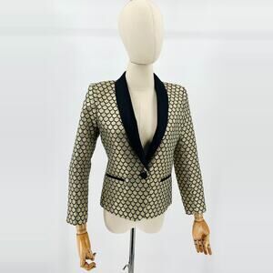 Juicy Couture Black Gold Metallic Scallop Jacquard Blazer Jacket